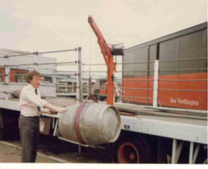 Bass Brewers were a key customer for SwingLift cranes for loading ullage (returning beer) back onto dray lorries, but this only solved half the problem. How could full barrels be safely lifted out of the pub cellar?