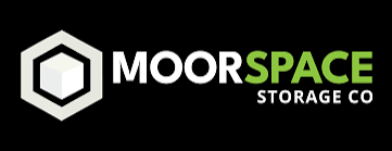 MOORSPACE STORAGE CO logo with a hexagonal cube icon on the left, MOOR in white, SPACE in green, and STORAGE CO below in white on a black background.