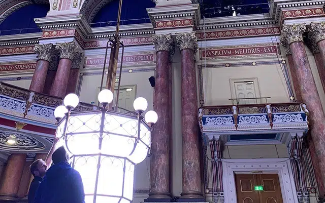 Leeds Town Hall Chandelier Winch Solution Light Down